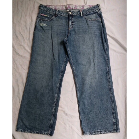 Hollister Denim - Hollister Low-Rise Baggy Jeans Blue Med Wash Wide Leg Boho Preppy Women's 16 33